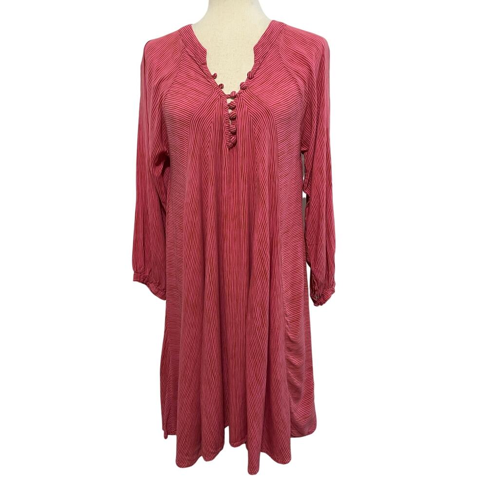 Natalie Martin Women’s Striped V-Neck Boho Knee Length Dress Pink Small